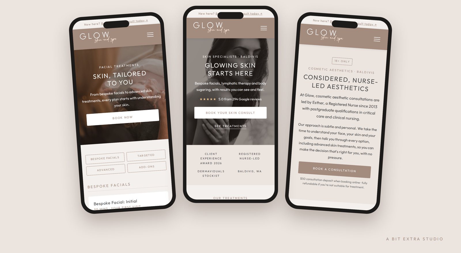 The new Glow site on three phones