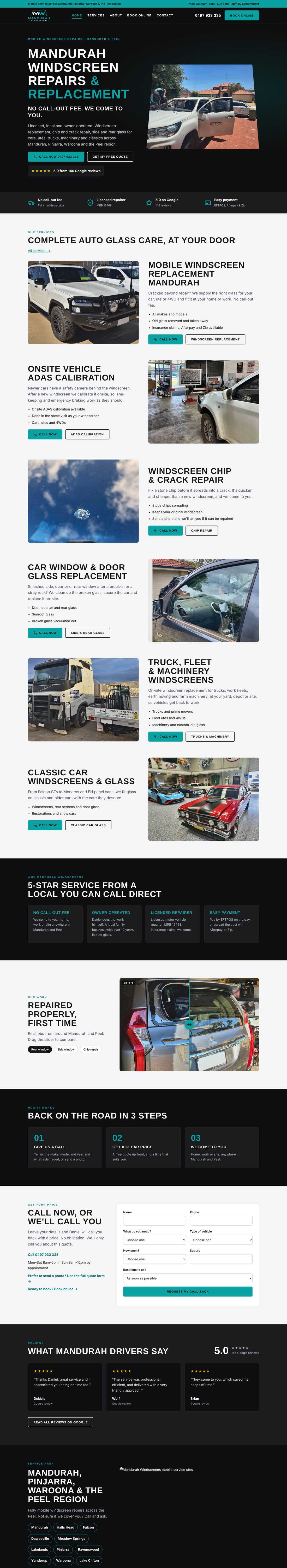 Mandurah Windscreens website designed by TOI Studio